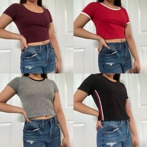 set of 4 short sleeve cropped tees